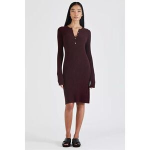 NEW! ATM Cashmere blend long sleeve wide rib sweater dress dark red small $395